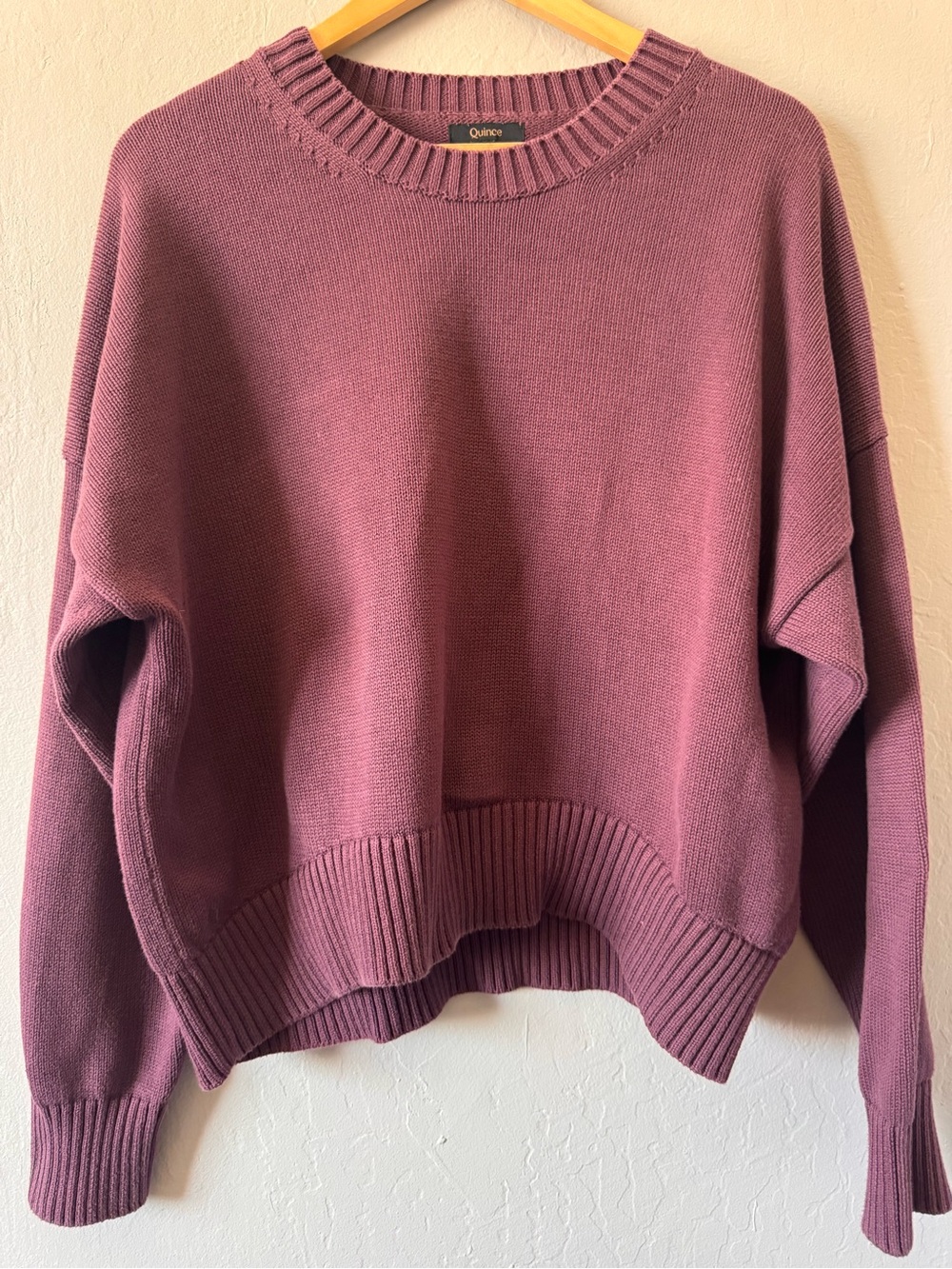 Quince Women's 100% Organic Cotton Boyfriend Crewneck Sweater Medium Eggplant